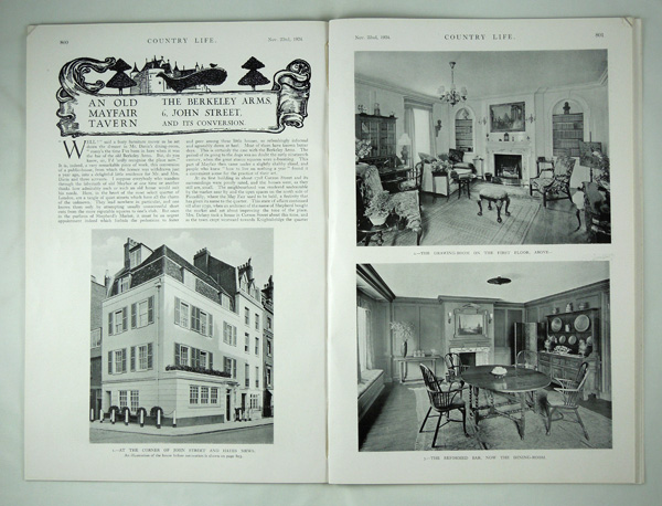 Berkeley Arms, 6, John Street, London (an Old Mayfair Tavern)