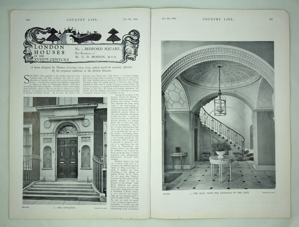 1, Bedford Square, London, The Residence of Mr G. D. Hobson, M.V.O