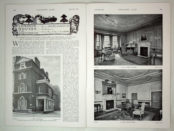 71, South Audley Street, the Residence of Col. the Hon. & Mrs F. H. Cripps