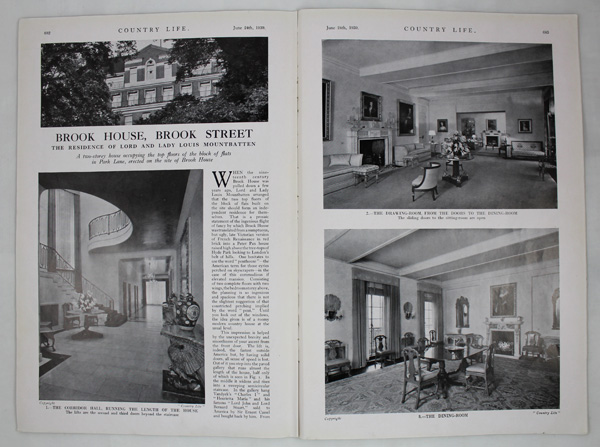 Brook House, Brook Street. The Residence of Lord and Lady Louis Mountbatten