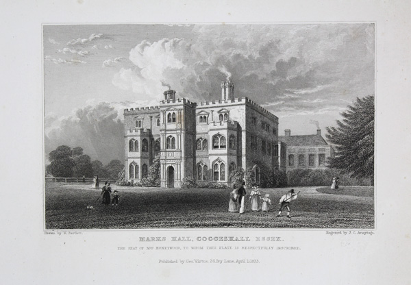 Marks Hall, The Seat of Mrs Honeywood, to whom this plate is respectfully inscribed.